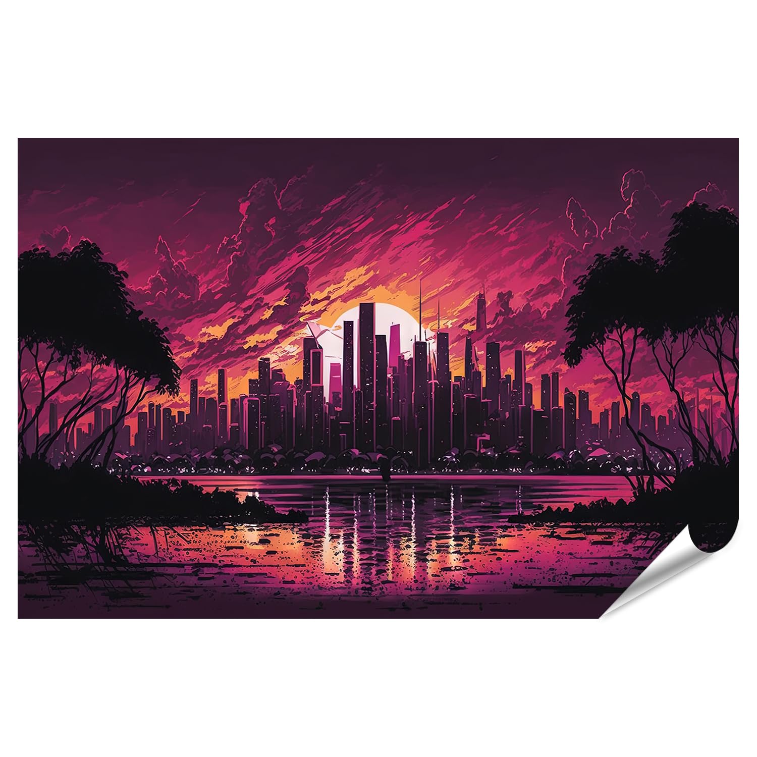islandburner Prime, poster panoramico della città in stile cyberpunk, con enormi grattacieli, colori neon retrò, immagini di alta qualità