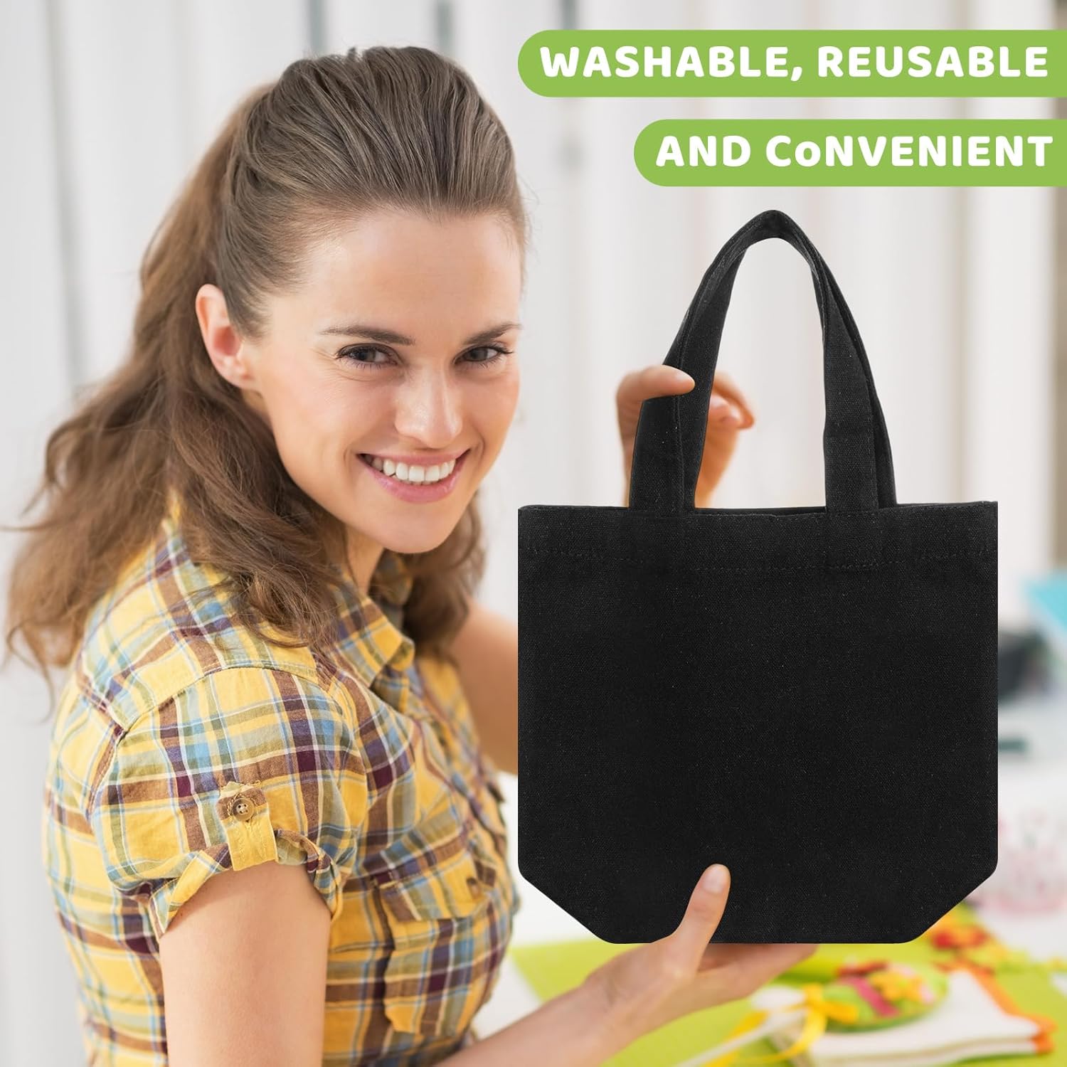 24 Pcs Mini Canvas Tote Bags Small Tote Bags Bulk Reusable Gift with Handles for Crafts DIY Grocery, 9 x 8 x 4 Inches