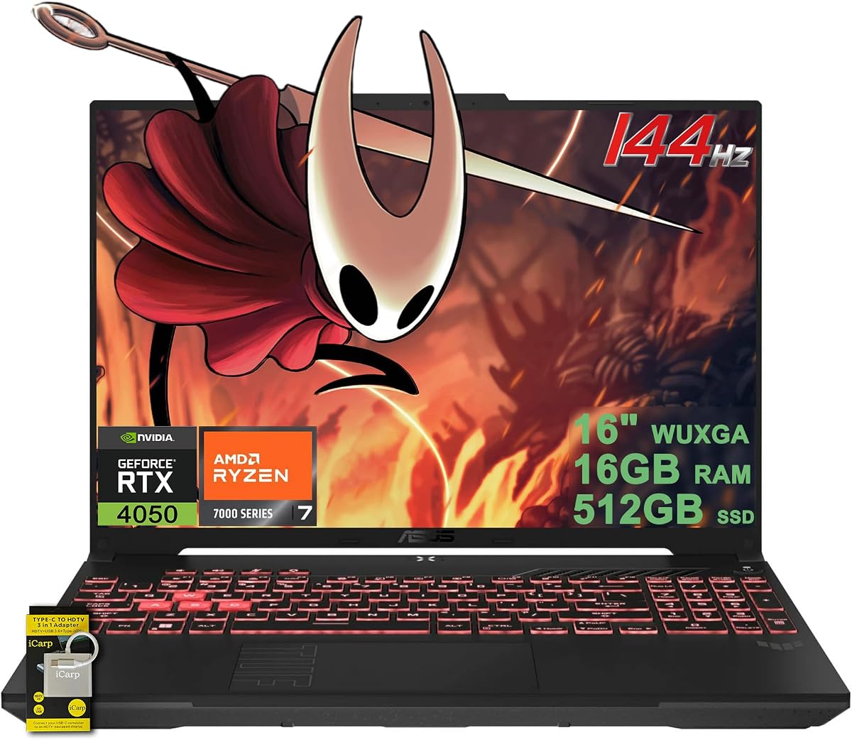 ASUS TUF Gaming A16 Laptop 16" WUXGA IPS 144Hz AMD 6-core Ryzen 7 7445HS 16GB DDR5 512GB SSD NVIDIA GeForce RTX 4050 (Up to 194 AI Tops) RGB Backlit USB4 Two-Way AI Noise Cancelation Win11 w/ICP Hub