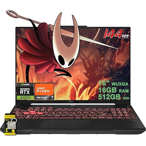 ASUS TUF Gaming A16 Laptop 16" WUXGA IPS 144Hz AMD Hexa-core Ryzen 7 7445HS 16GB DDR5 512GB SSD NVIDIA GeForce RTX 4050 (Up to 194 AI Tops) RGB Backlit USB4 Two-Way AI Noise Cancelation Win11 ICP Hub