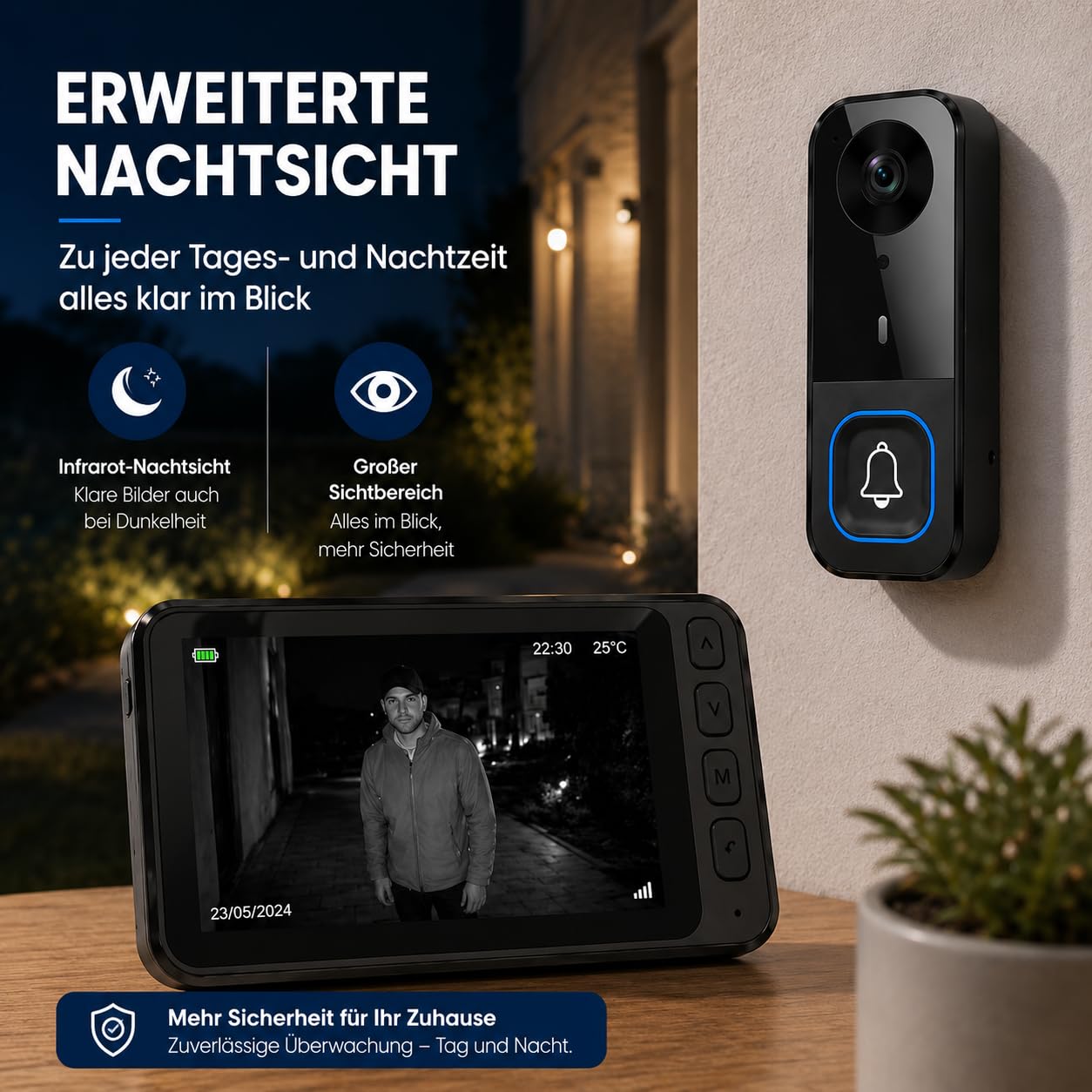 TKMARS Türklingel mit Kamera Kabellos,4,5-Zoll Monitor,Kein WLAN Keine App | 2,4GHz Funkverbindung, Zwei-Wege-Audio, 120° Weitwinkel, Infrarot-Nachtsicht, automatische Aufnahme, 128GB Speicher