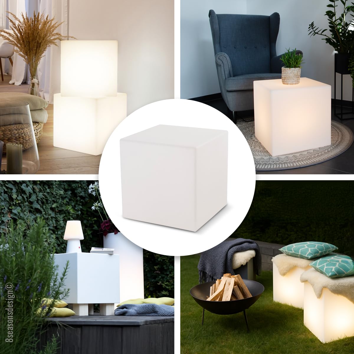 8 seasons design Shining Cube LED Würfel (33cm) weiß, E27, warmweißes Licht, Leuchtwürfel für außen und innen, Würfelleuchte als Deko, Tisch oder Hocker