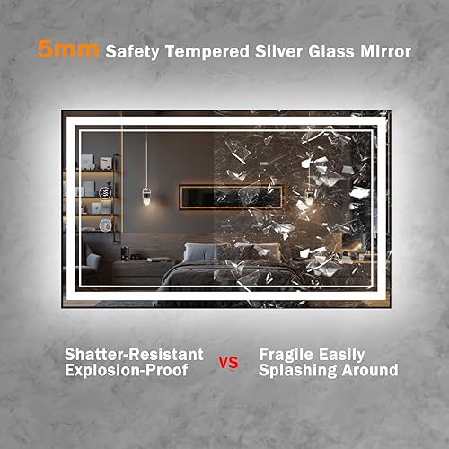 Miniatura 8 de Espejo de baño LED de 30 x 18 pulgadas con luces enmarcadas, espejo LED para baño, retroiluminado y frontal iluminado, marco de aluminio cuadrado