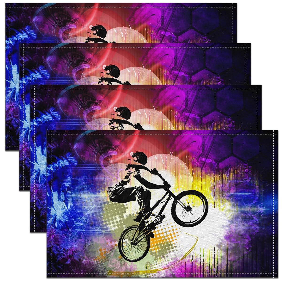 Dirt Bike Table Mats Placemat Extreme Sports Motorbike Placemats Set of 4 Watercolor Placemats Set of 4 Kids 45X30cm