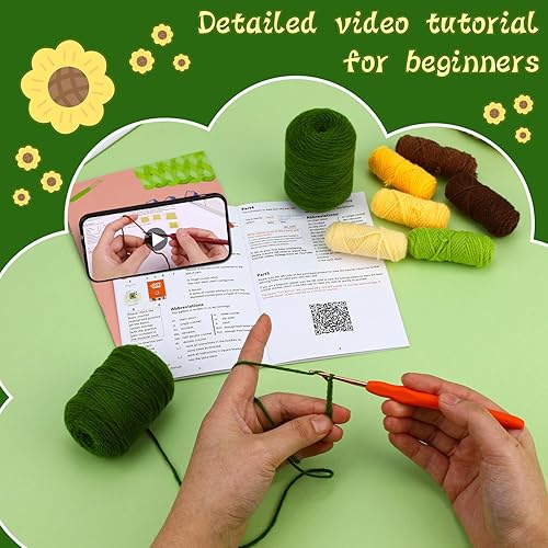 Miniatura 3 de Fedmut Kit de ganchillo para adultos principiantes, incluye hilo verde oscuro, ganchos, marcadores de puntada, tutoriales en video, ideal para todas