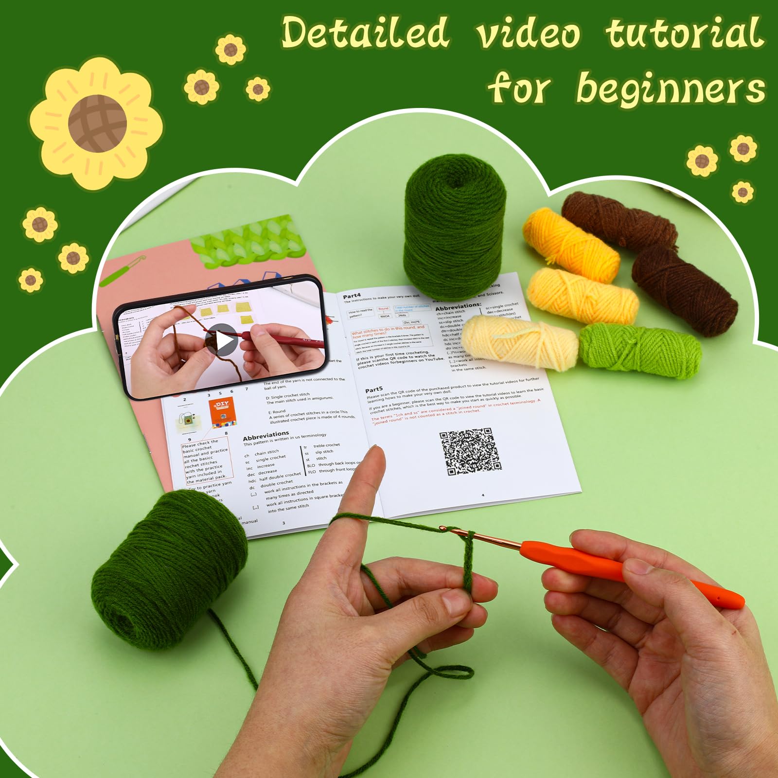 Beginner Crochet Kit - Make a Sunflower Phone Bag -3