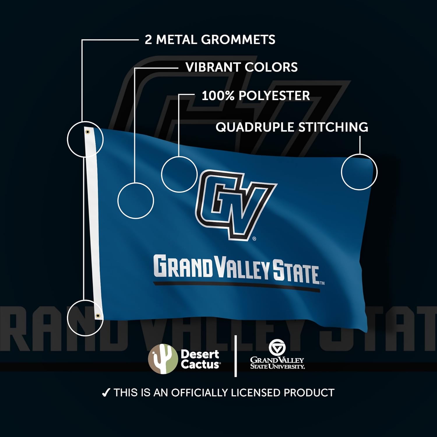 Desert Cactus Grand Valley State University GVSU Flag - 3 x 5 Feet Lakers Banner, Indoor/Outdoor Durable Fabric, 100% Polyester Design (Style 1) - Image 4