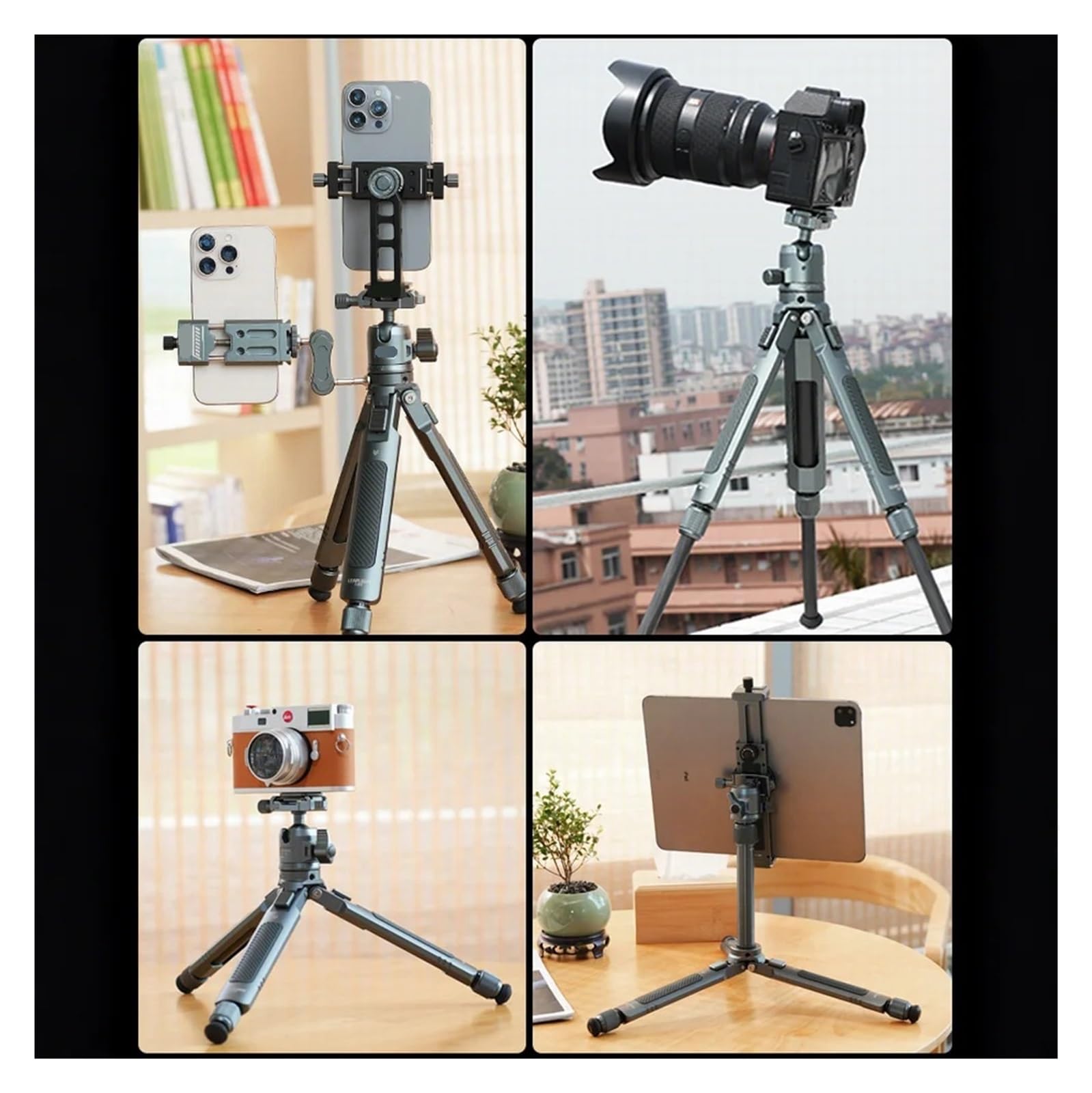 Treppiede da tavolo in fibra di carbonio con testa a sfera for fotocamera | Supporto compatto telescopico, supporto leggero ideale for riprese video vlog(Tripod Set A)