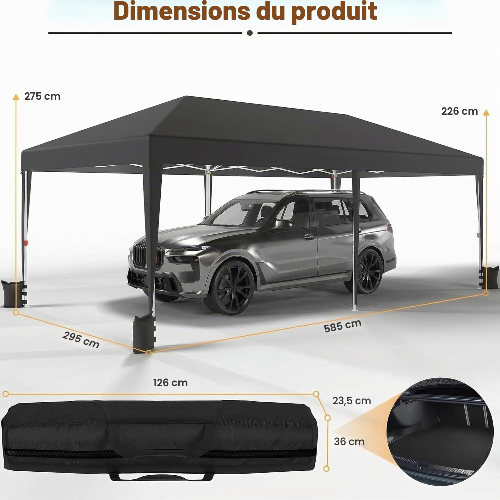 JUMMICO tonnelle Pliante 3x6 imperméable, Hauteur Réglable, Toile Épaisse avec Fermeture Velcro, Structure Robuste, Protection Anti-UV, Idéale pour Camping, Jardin et Plus Encore, Gris