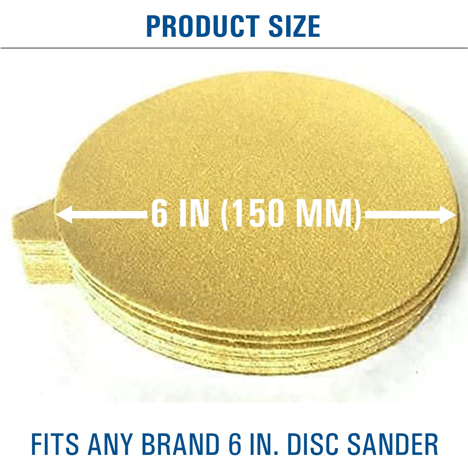 6 inch Sanding Discs Adhesive Sandpaper Discs, Gold Aluminum Oxide Self Adhesive PSA Sanding Disc, 40 Grit Sandpaper DA Sander for Auto Body Sandpapers for Wood, Paint, Metal & Plastics, 50 Pack