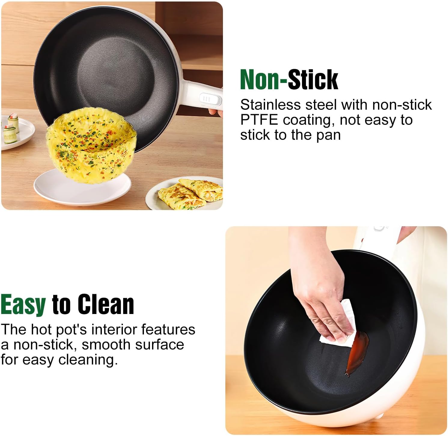 Hot Pot Electric with Steamer, 3L Non-Stick Frying Pan, Rapid Noodles Cooker Electric Pot for Steak, Egg, Fried Rice, Ramen, Soup with 2 Heating Power, Spatula