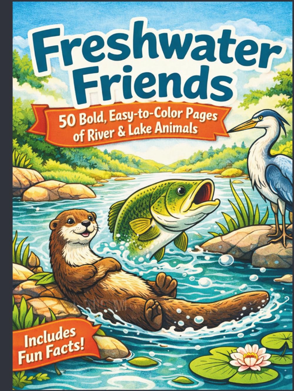 Freshwater Friends: A River & Lake Animals Coloring Book: 50 Bold, Easy-to-Color Pages of Fish, Frogs, Turtles & River Wildlife — Educational Facts | Single-Sided Pages | Ages 4+