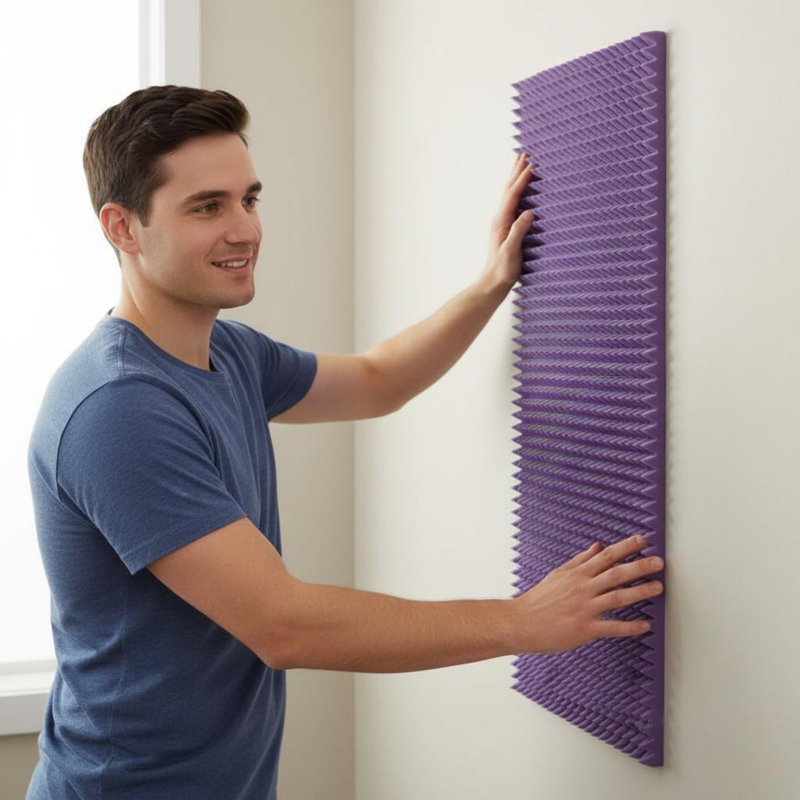 harayaa Panel de Algodón Insonorizado Absorbente Espuma Acústica Antirruido Aislante con Diseño de Que Reduce Reverberación en Poliuretano , Púrpura , 70mm