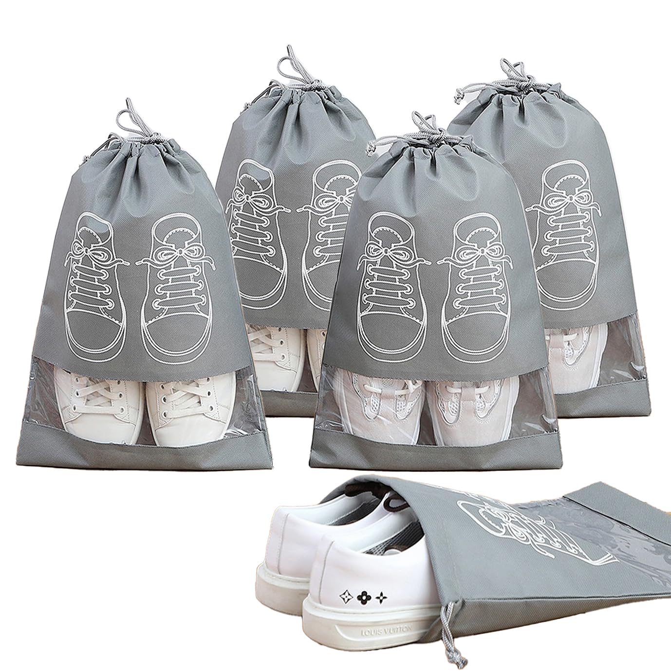 wolpin (Pack of 5 Pcs) Shoe Bags Pouches Travel Cover for Shoe Storage & Travelling Drawstring Bags Dust Cover, Grey-picture-11