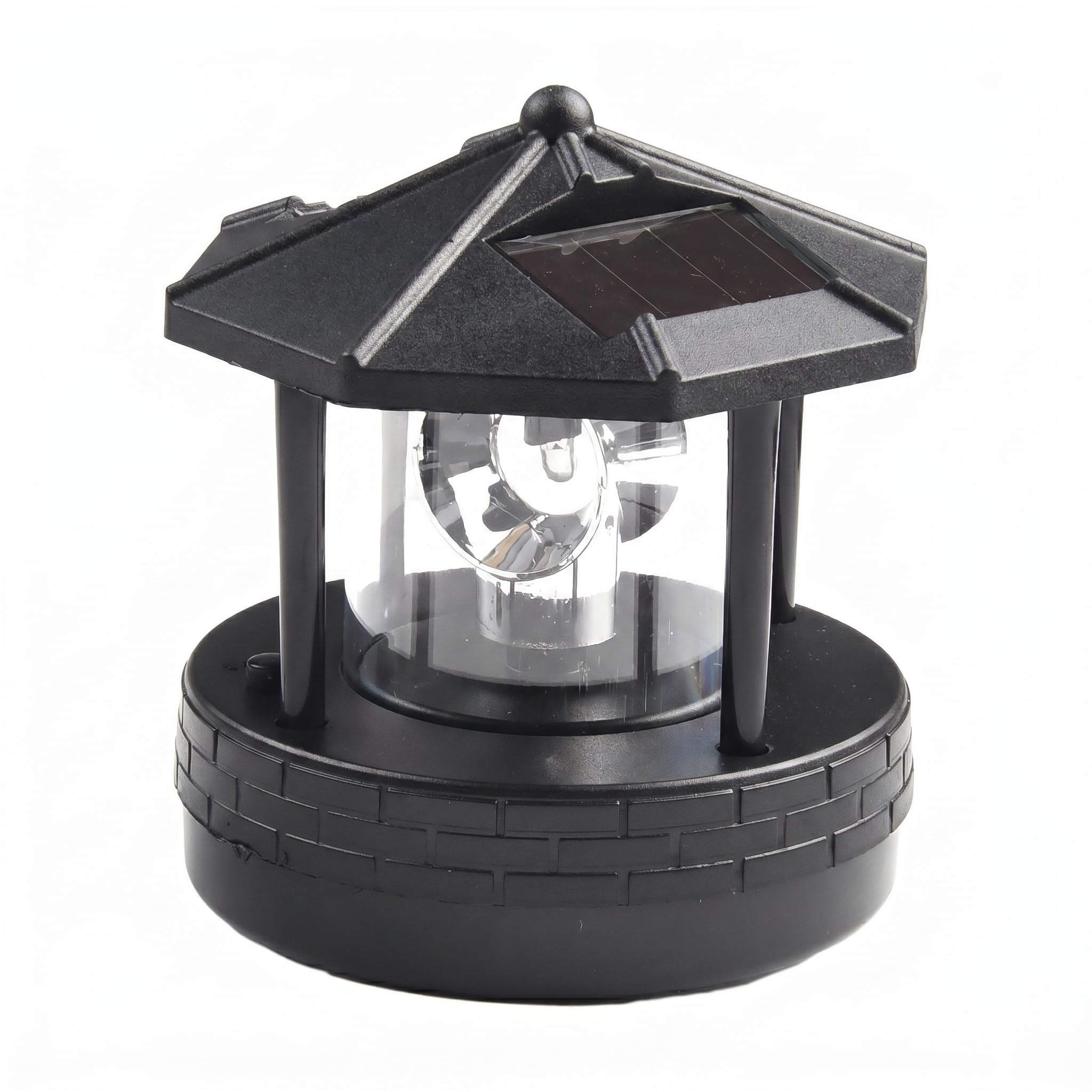 RANRAO Solar Lighthouse, LED Solar Powered Lighthouse, 360-Degree Rotating Street Light Outdoor Tower Lamp for Garden Lawn- Black