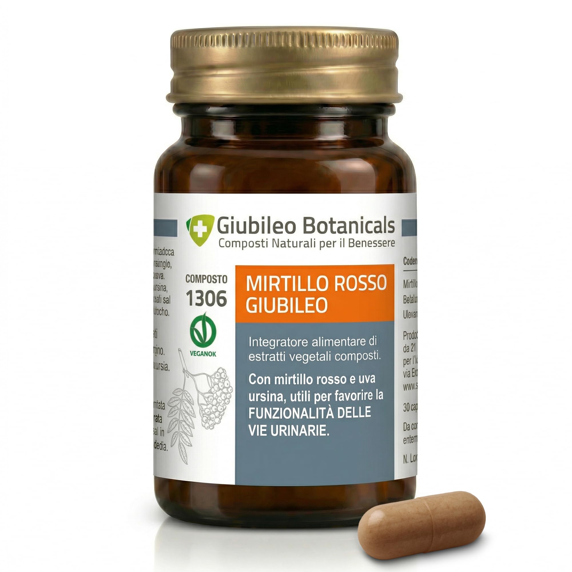Integratore 100% naturale con MIRTILLO ROSSO E UVA URSINA - utili per la funzionalità delle vie urinarie, con BETULLA - 30 capsule