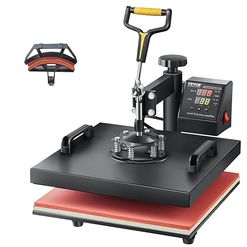 VEVOR 2 in 1 Heat Press Machine for T Shirts and Hats, 15x15 Inch Professional Swing Away Digital Tshirt Press Machine for Sublimation, Vinyl, Heat Transfer Projects