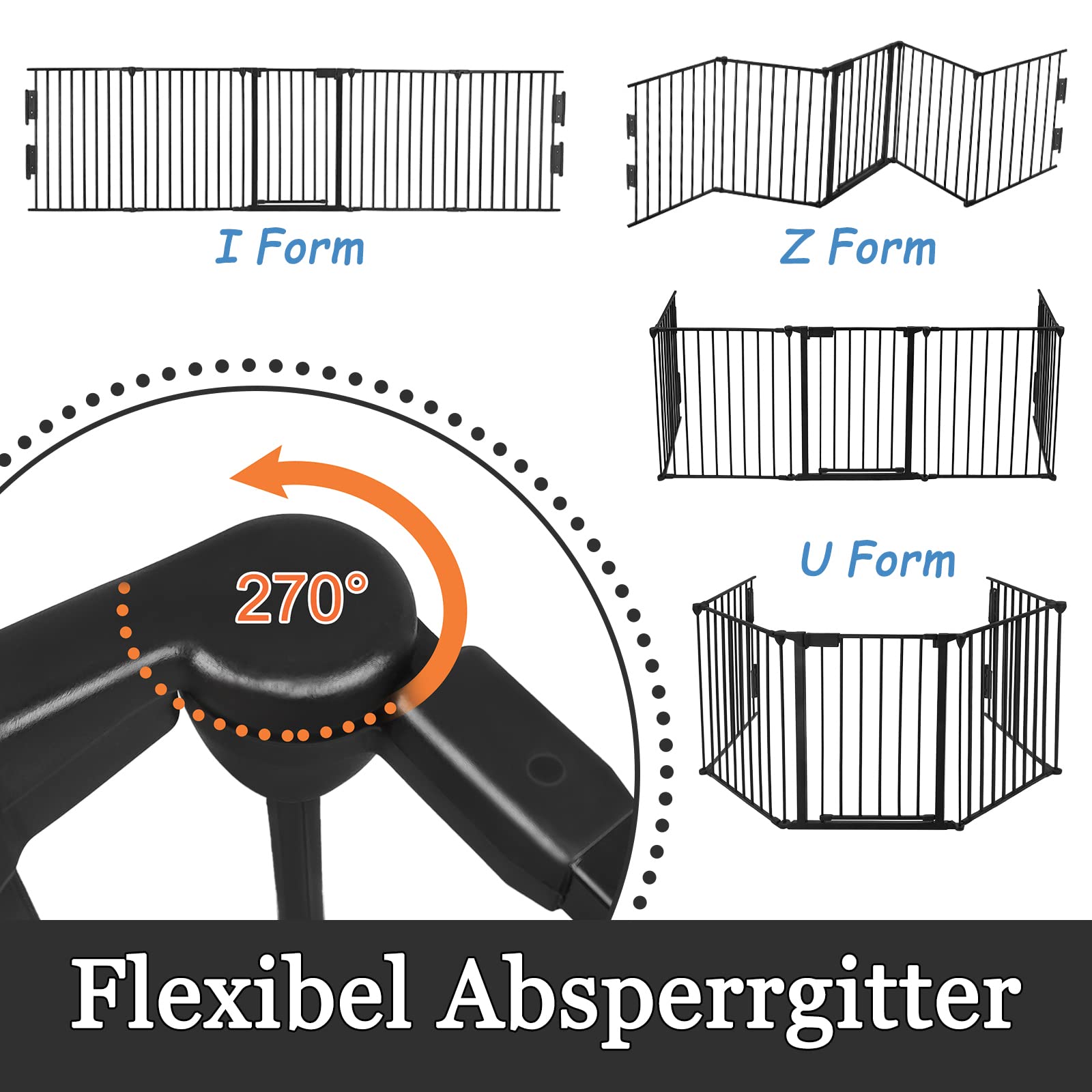 YRHome Rejilla de protección para chimenea plegable de metal con puerta, 300 cm de longitud total, 75 cm de altura, color negro, incluye 5 elementos para seguridad infantil