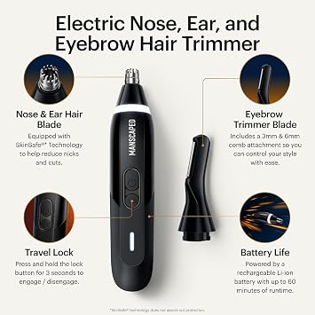 MANSCAPED Weed Whacker 3.0 PRO - Men's Electric Nose, Ear & Eyebrow Hair Trimmer SkinSafe Dual-Head System, LED Spotlight, Waterproof, Rechargeable, Travel Lock, Eyebrow Comb Attachment