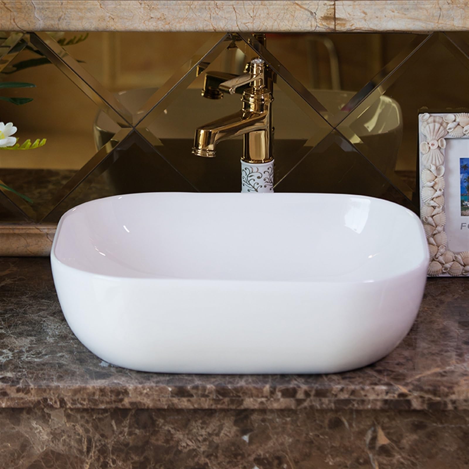 Keramik Aufsatzwaschbecken mit schmalem Rand 50 * 40 * 15 cm Einfaches Badezimmer Waschbecken weißes Porzellan Waschbecken ohne Zubehör Waschbecken Badezimmer