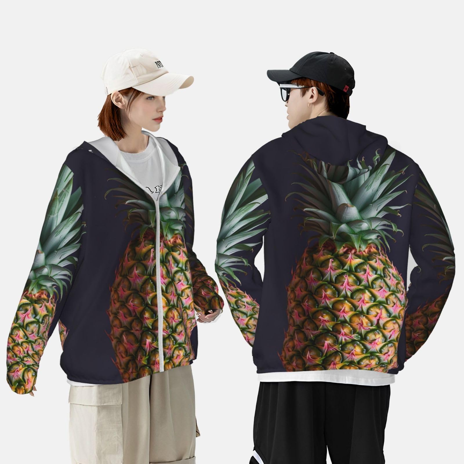 NONHAI Men's Sun Protection Jacket UPF 50+ Full Zipper Long Sleeve UV Hoodie Shirt Fruit Pineapple Women's Outdoor Jacket