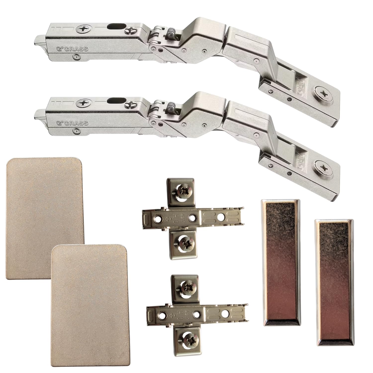 Gedotec Tiomos Mirro Concealed Hinge Nickel-Plated Glass Door Hinge for Mirror Doors and Glass Doors 2 Complete Sets Hinge with Damping Opening Angle 125° Pot Hinge Set with Accessories