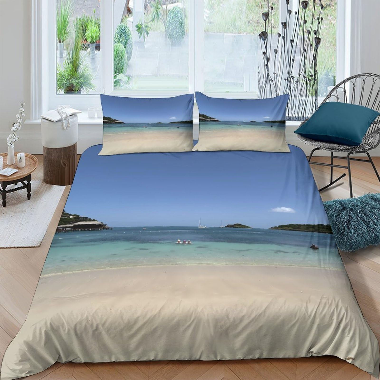 Ctjqhvkz Style-4 3D Printed Beach Ocean View Fitted Sheet Microfiber Soft Sand Shore Mattress Cover For Bedroom Guest Room Decor Single（135X200cm）