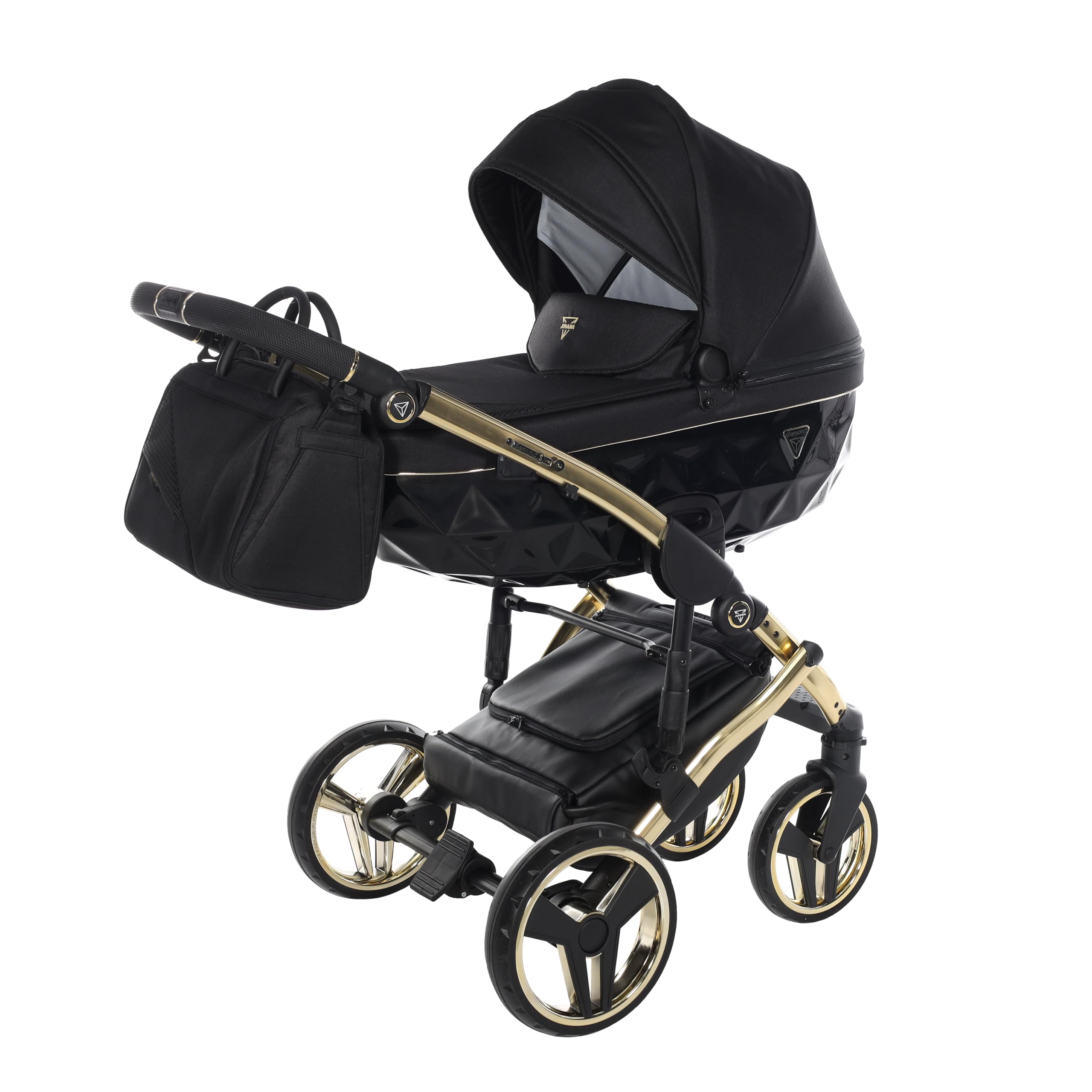 Junama Passeggino TRIO Diamond S 02 Nero e Oro - 2in1 3in1 4in1 + ombrellino (2 in 1 con Adattatori)