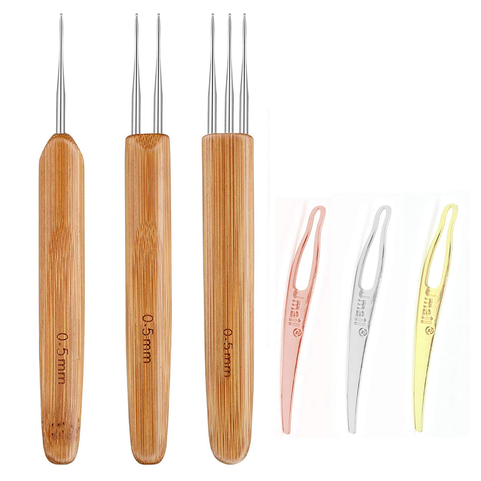 6 Pcs Dreadlock Crochet Hook Tool - Needle Weaving Crochet - Includes 1 Hook 2 Hooks 3 Hooks Hair Weaving Needle Crochet 3 Pieces Hair Locking Tool for Braid Craft(0.75 mm)