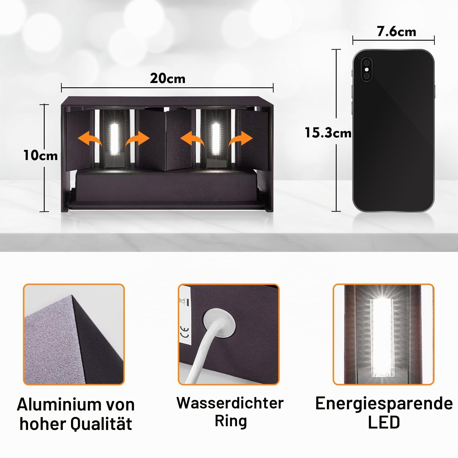LED Wandleuchte Wandlampe innen aussen, Außenlampe Anthrazit Außenleuchte Wand, 6000K Kaltweiß Up Down Aussenlampe Aussenleuchte IP65 Außenwandleuchte Ausenbeleutung Hauswand Balkon Außen
