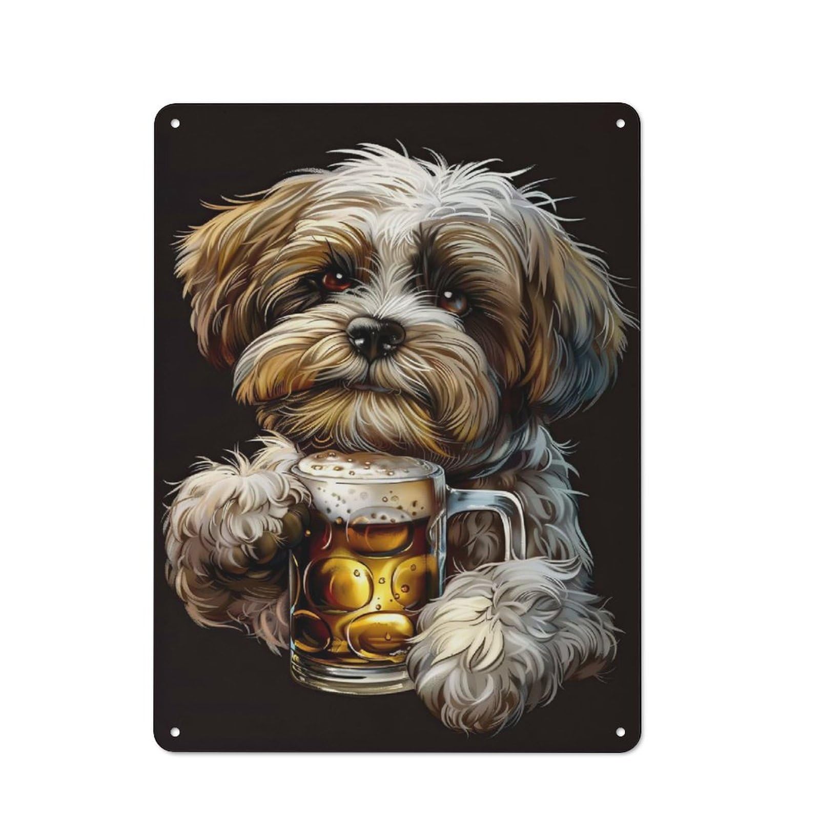 Junmoney Shih Tzu Beer Cottage Style Metal Wall Decor 40X30cm, Farmhouse Metal Sign For Farmhouse Kitchen, Pantry Or Dining Area
