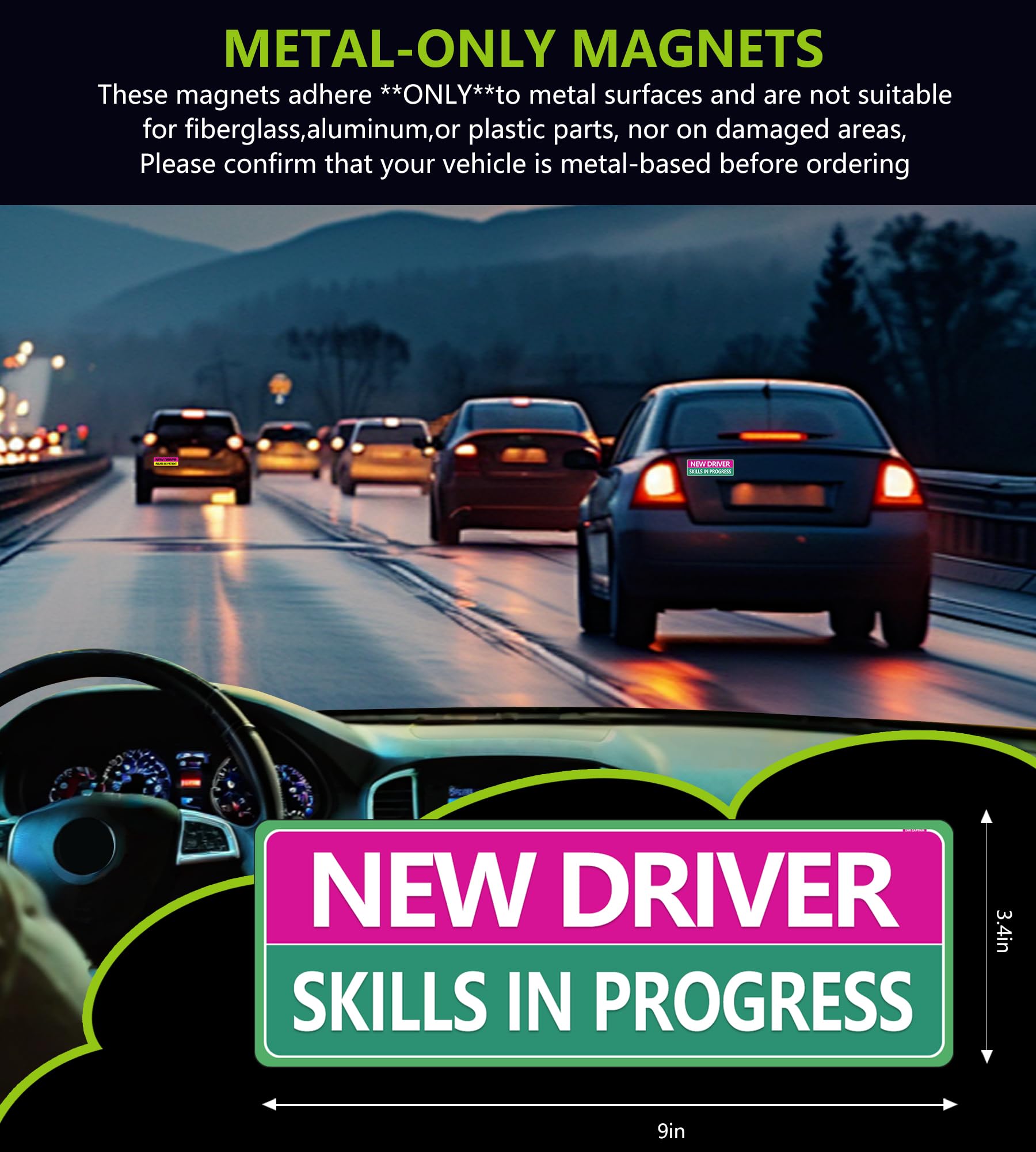 New Driver Magnet for Car,Please Be Patient Student Driver Magnet Removable Novice Safety Bumper Sticker Funny Student Driver Sticker Perfect for Teen Drivers, Driving Schools, Parent (New Driver 3)