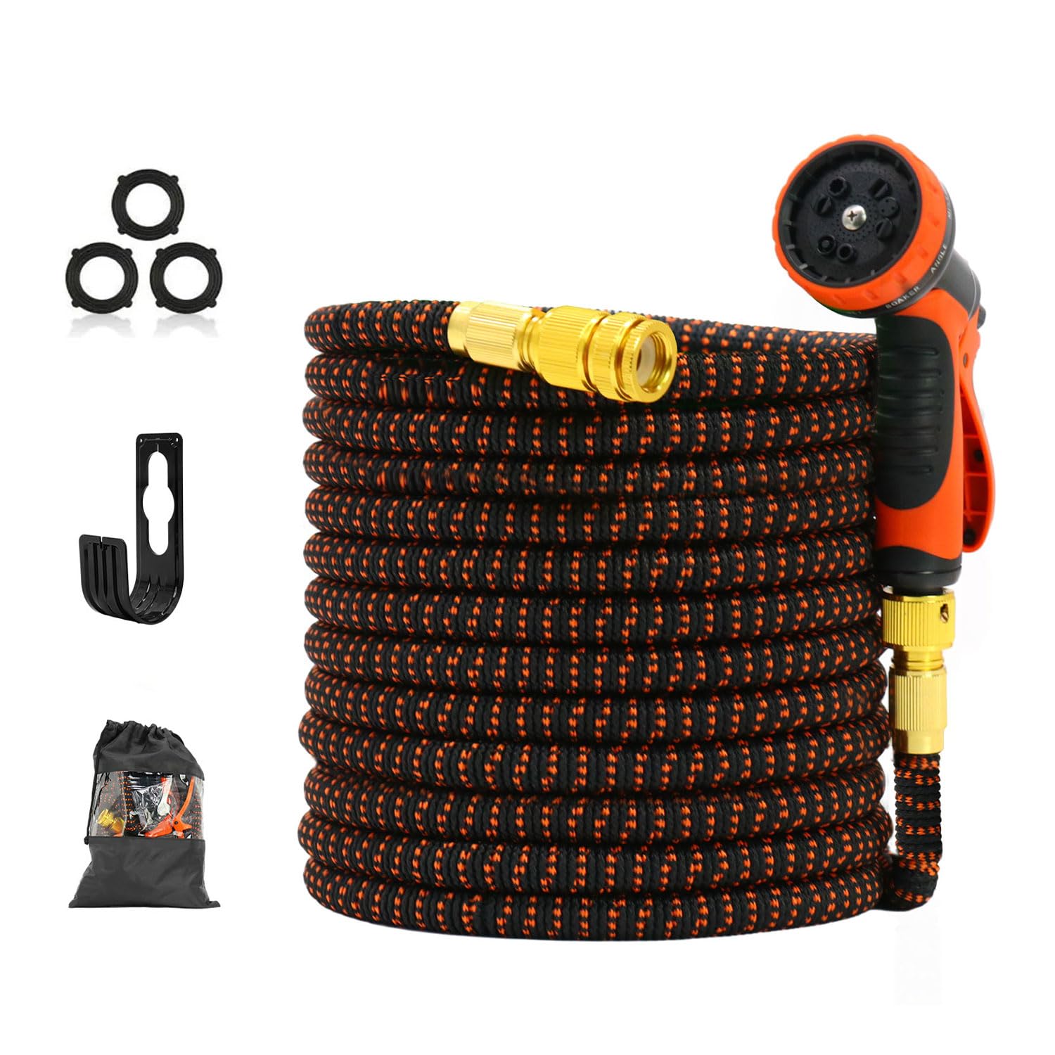 FlinQ Flexibler Gartenschlauch bis zu 30 Meter - Schwarz/Orange