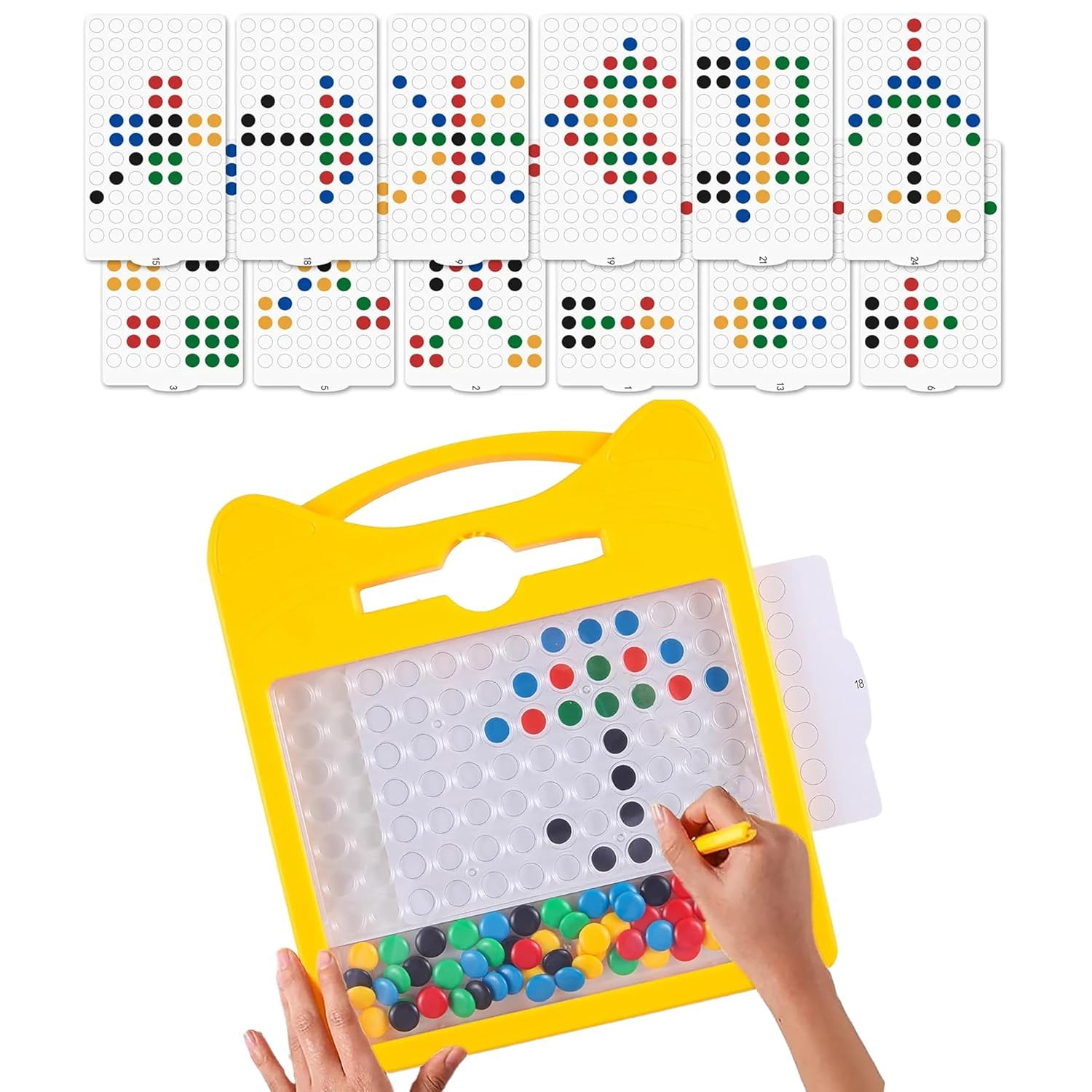 Kidoyz Magnetic Dot Drawing Board for Kids | Montessori Magpad Doodle Board with Magnetic Beads, Stylus Pen & 12 Double-Sided Activity Cards | Alphabet & Writing Practice Learning Toy - MBoard 3