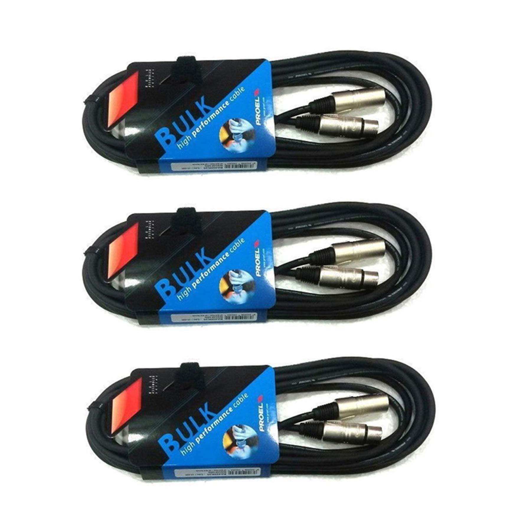 PROEL BULK250LU5 - Set da 3 unità, cavi audio professionali bilanciati con connettori Cannon XLR 3P Maschio a XLR 3 F Femmina, 5 metri