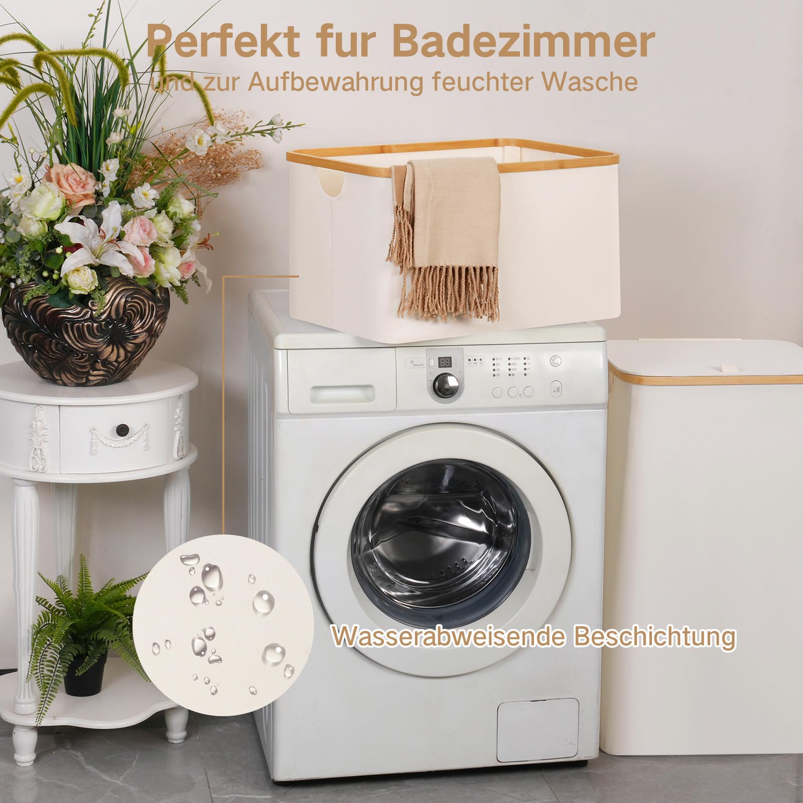 efluky Panier à Linge Pliable 60L, Tissu Bambou Panier de Rangement Pliable, Rangement Panier à Linge, Laundry Baskets pour Chambre à Coucher Salle de Bain (Beige)