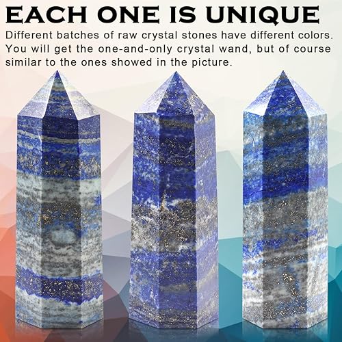Miniatura 4 de CASMON Varitas de cristal curativo grandes de 3.9-4.3 pulgadas (3.9-4.3 in), piedra de torre de cristal de obelisco de lapislázuli azul natural, 6