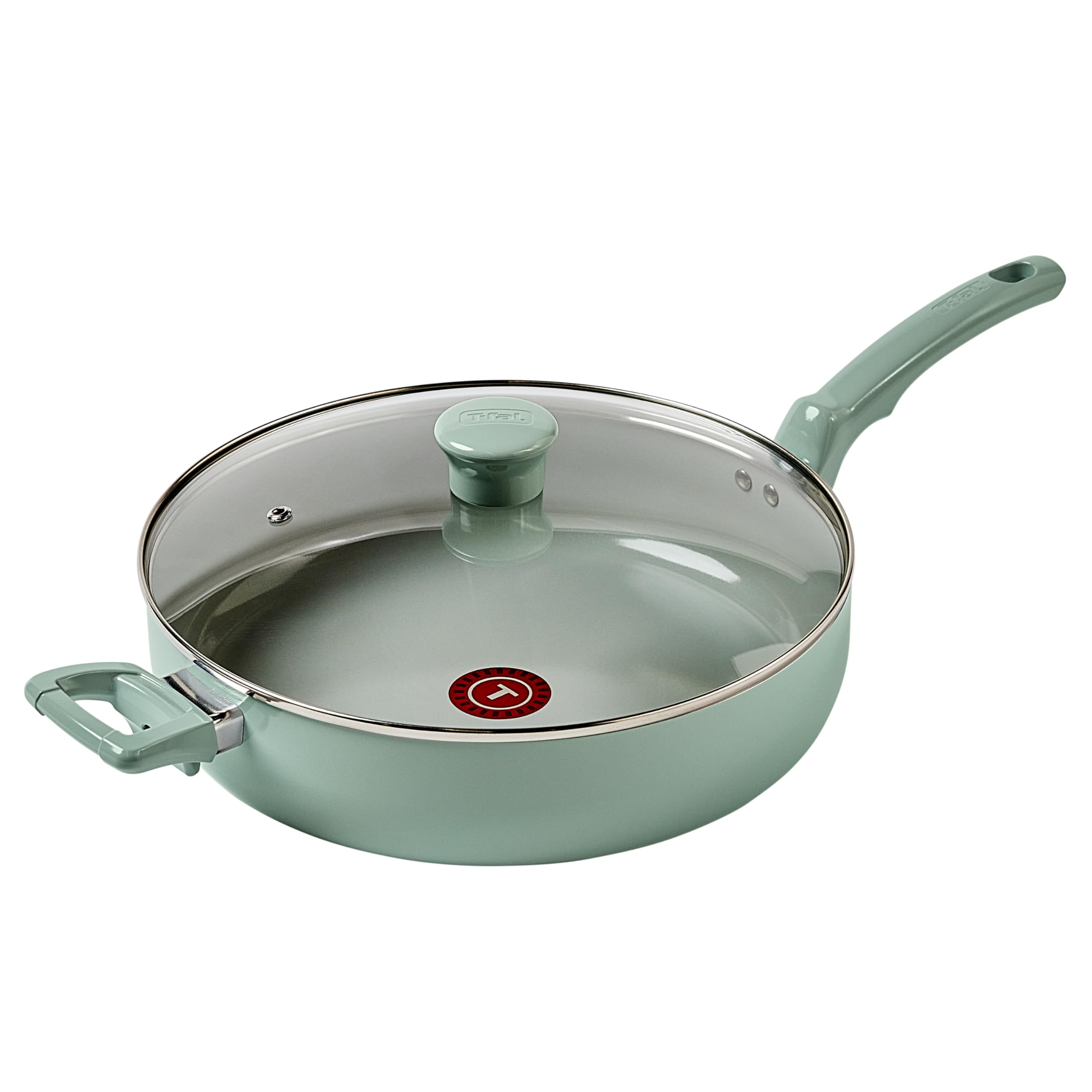 T-fal Refresh Ceramic Nonstick Frying Pan with Lid, 5 Qt, Oven Safe to 350°F Cookware, Skillet Pots and Pans, Mint Green