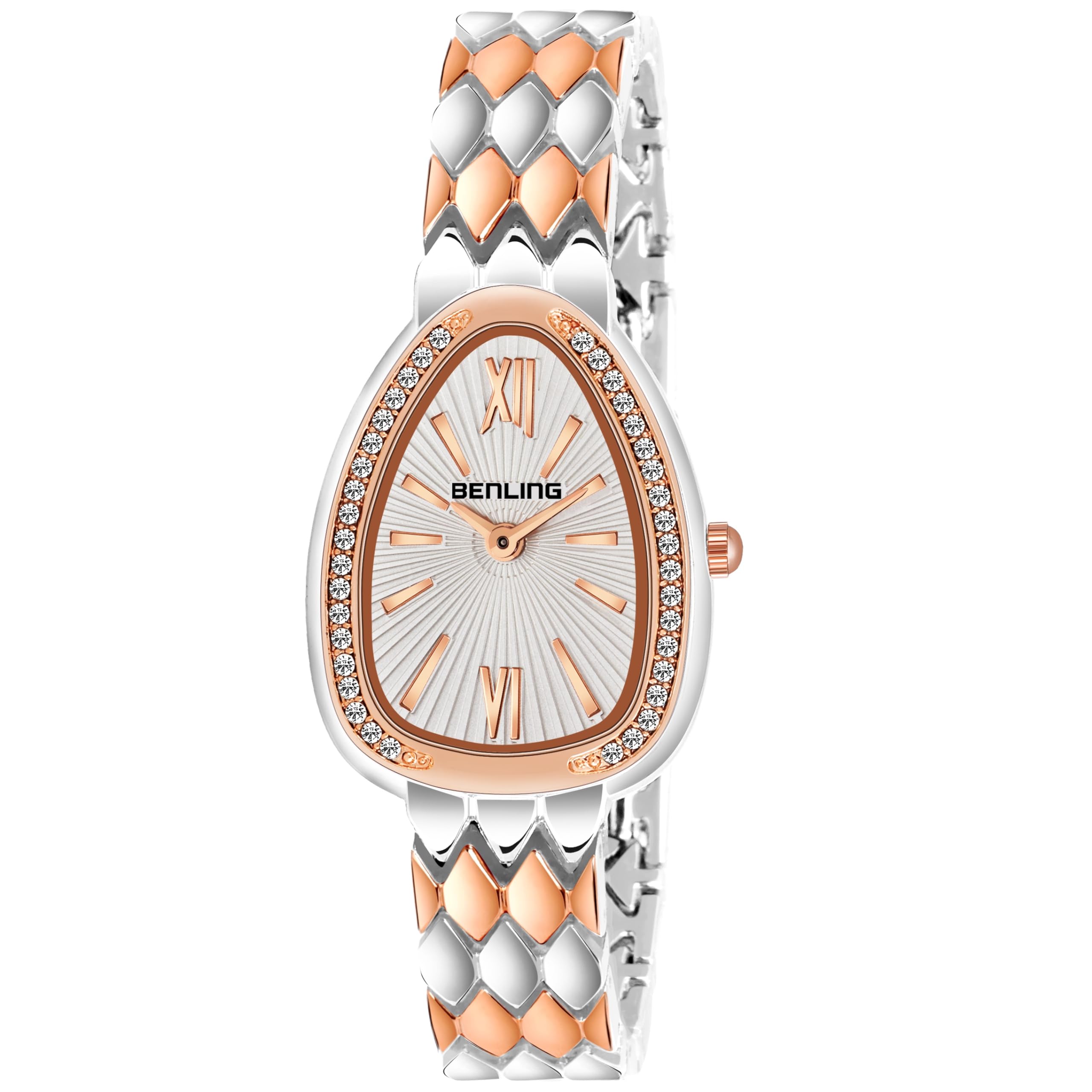 Benling 1032 Elegant Analog Watch for Women, Daily Casual Wear, Stainless Steel Band, Water Resistant Upto 50 Meters - Silver/Rose Gold (B0D4HHMC73) Amazon Price History, Amazon Price Tracker