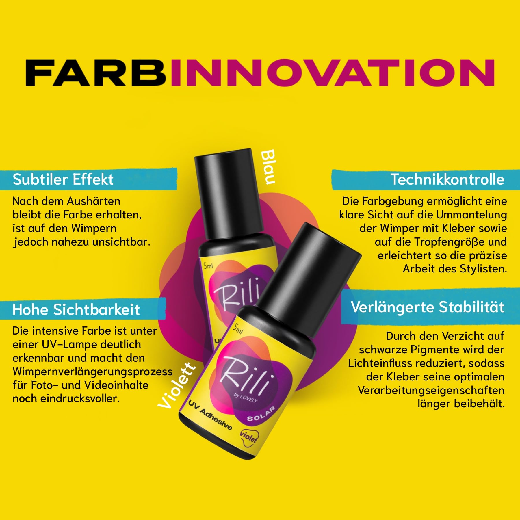 LOVELY Rili SOLAR UV Wimpernkleber Schwarz 5ml für Wimpernverlängerung mit UV Licht - geringe Dämpfe, sofortiges Aushärten, zuverlässige Haftung bei jedem Klima - für Fremdanwendung & Studios geeignet