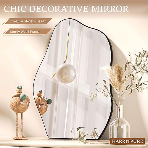 Miniatura 4 de HARRITPURE Espejo de baño irregular de 20 x 32 pulgadas espejo de pared moderno con marco de madera espejos decorativos asimétricos para dormitorio