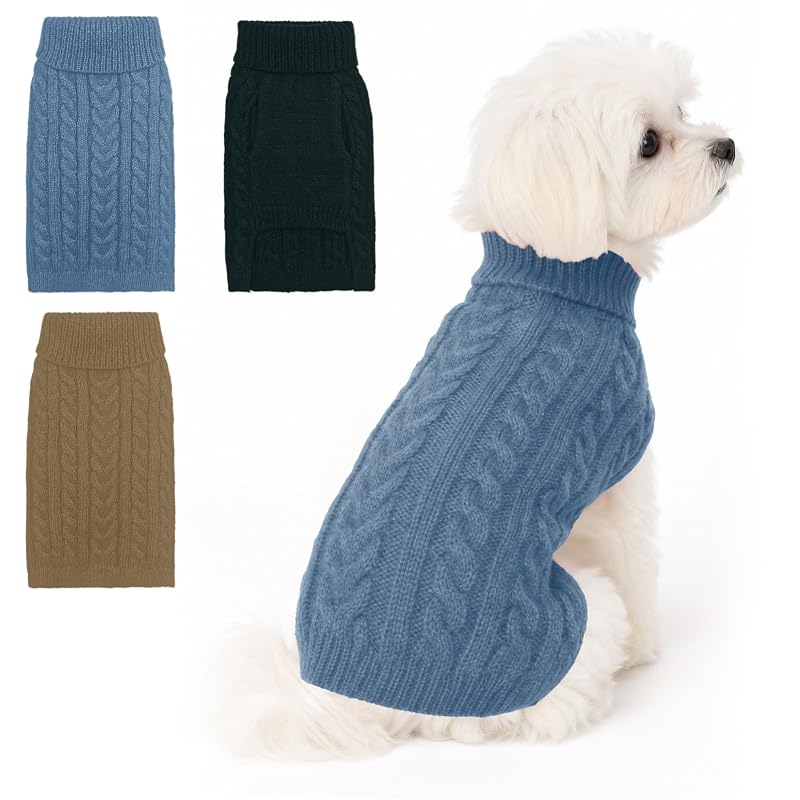 Suéter para Cães Pequenos em Tricô com Gola Alta Ownspar, Pacote com 3, XS