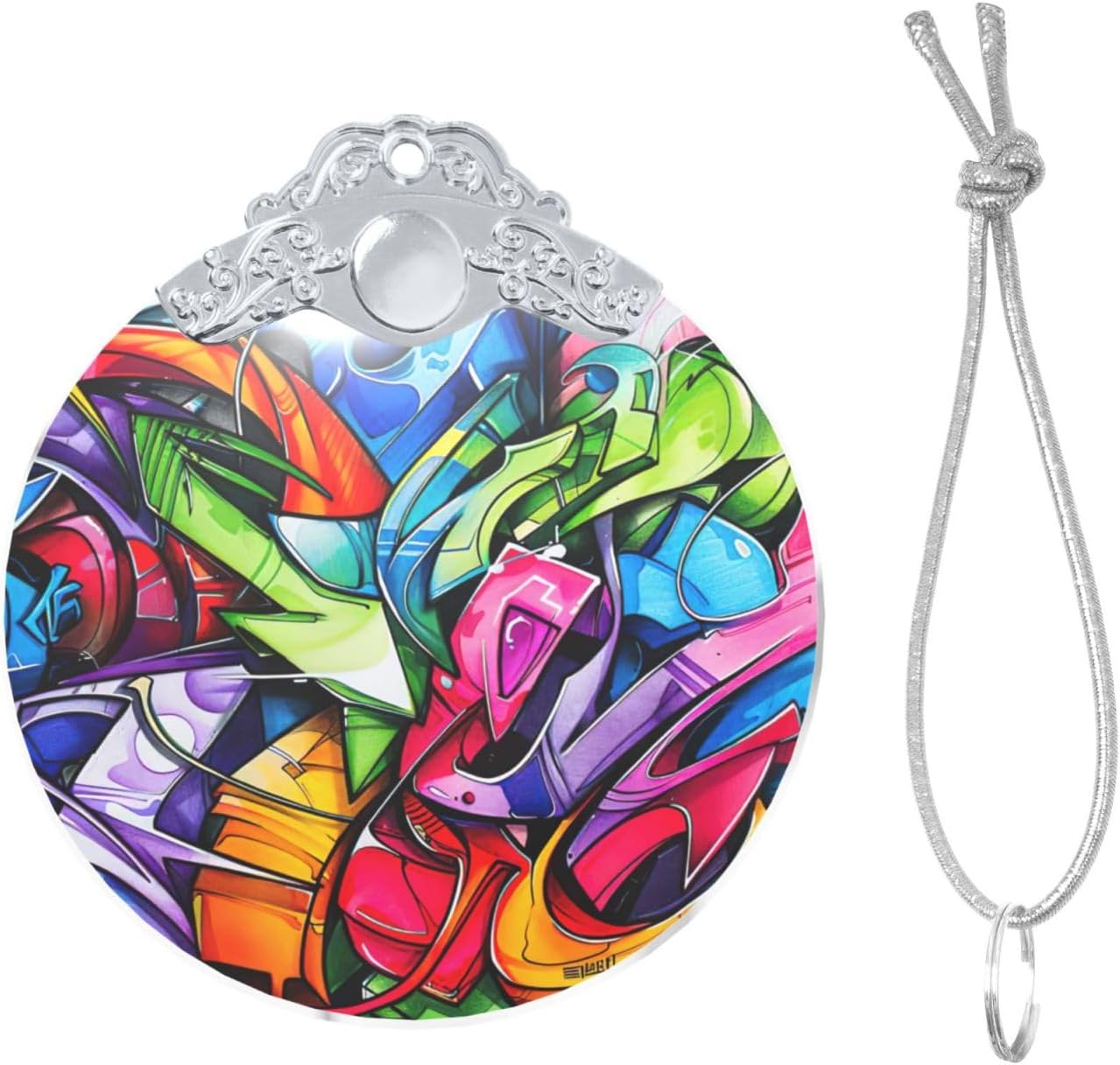 Graffiti Drawing Print Round Handmade Glass Pendant,Anniversary Present and Creative Indoor Decoration for Holidays