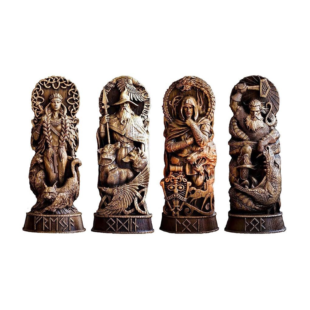 4 Stück/Set Elegante Dekoration mit nordischen Göttern, dekorative Harzstatuen, einzigartiger Stil, nordische Götter, Skulpturenornament