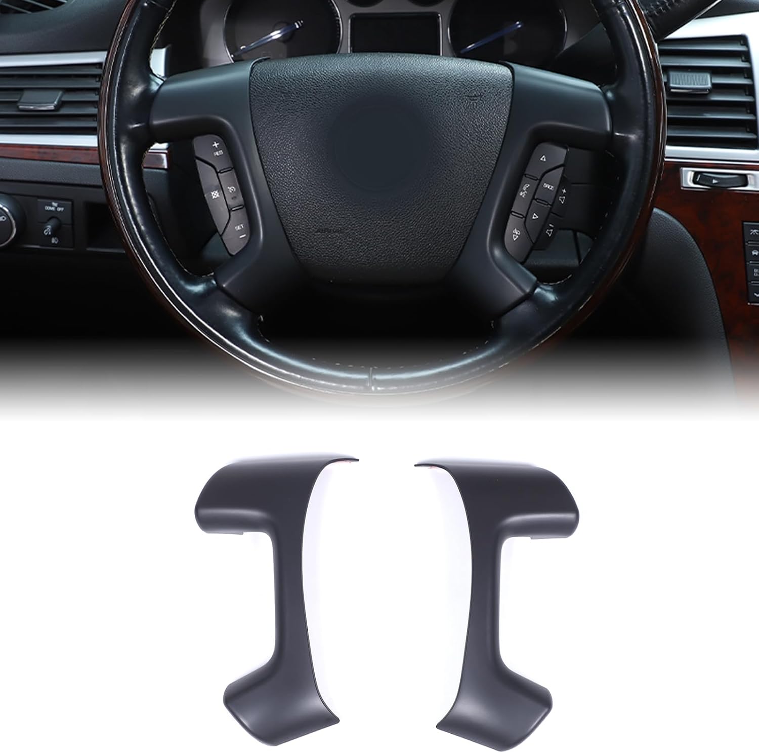 Car Steering Wheel Button Frame Cover Trim Compatible with Cadillac Escalade 2007-2014, Car Steering Wheel Panel Protection Frame Trim Decoration Sticker Accessories (Matte Black)