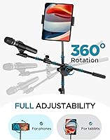 Vista 5 de InnoGear Mic Stand, 6 in 1 Microphone Stand Floor with Tablet Phone Holder Height Adjustable from 30" to 72" Mic Stand Tripod Boom Arm with