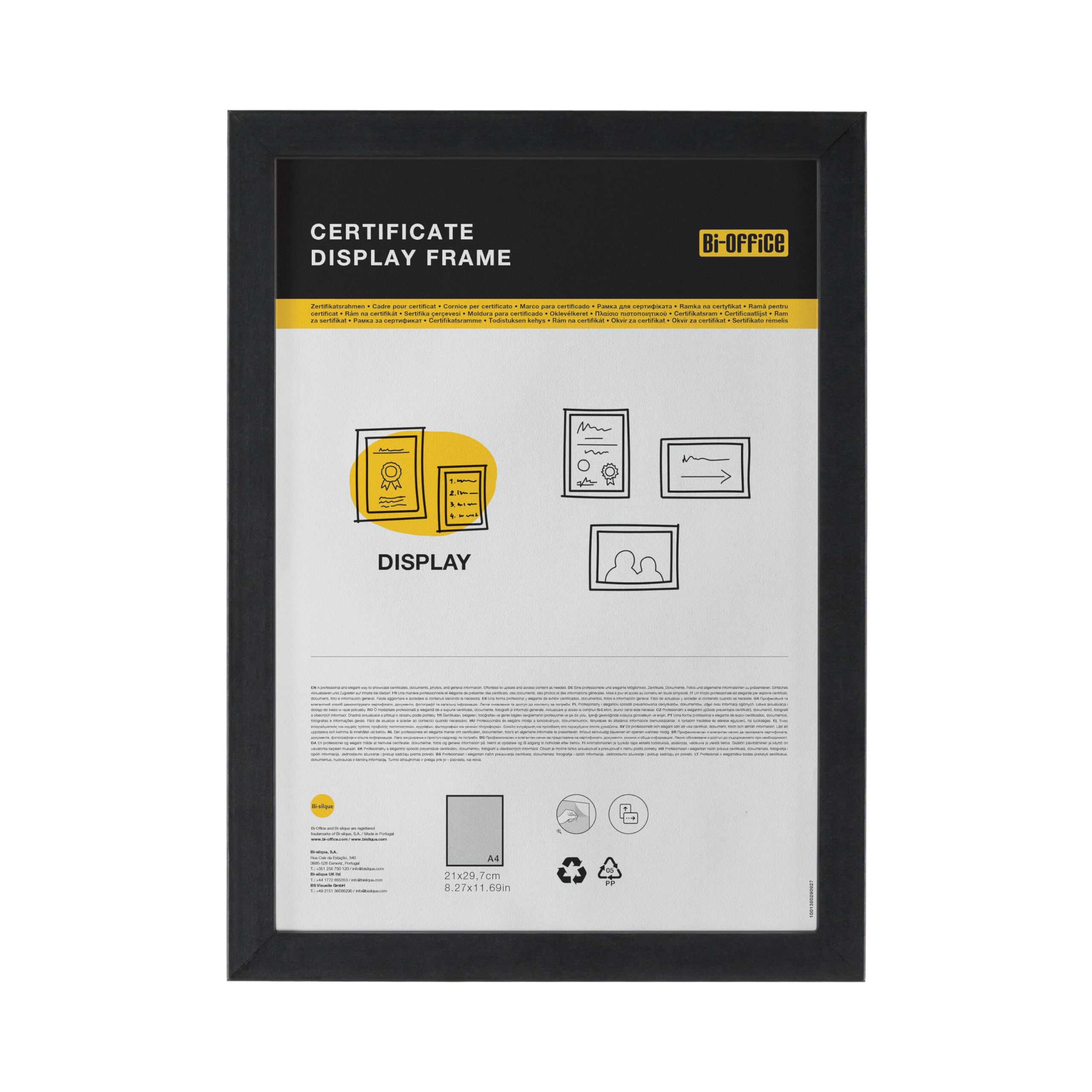 Bi-Office Certificate Display Frame, A4, Black Frame