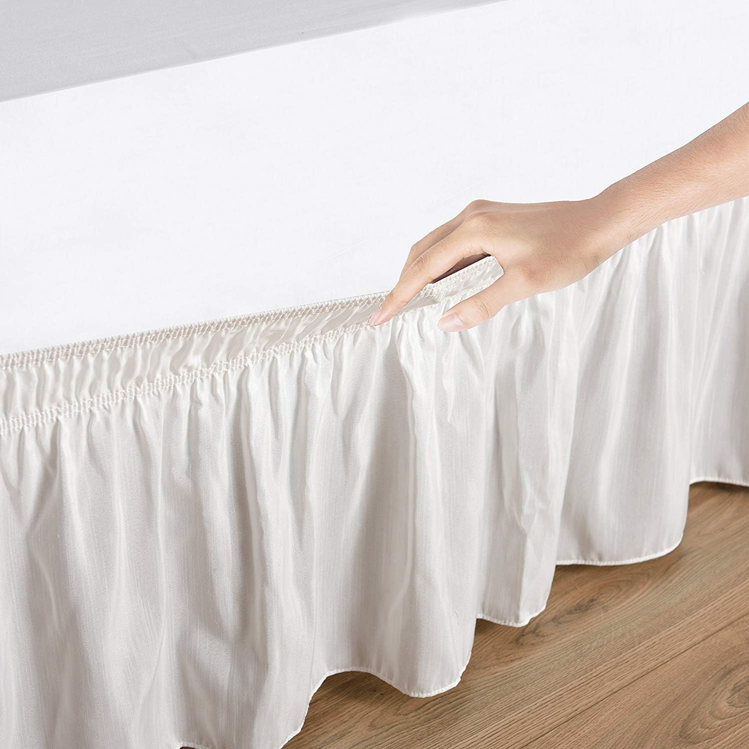 Ivory Wrap Around Bed Skirt Three Sided Fabric Silky Soft & Wrinkle Free Classic Stylish Look in Your Bedroom King-12 inch Drop