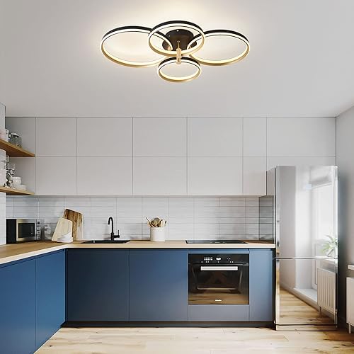 Miniatura 9 de Ganeed Lámpara de techo LED regulable, moderna lámpara de techo de 4 anillos con control remoto, 60 W, luces de techo doradas para sala de estar,