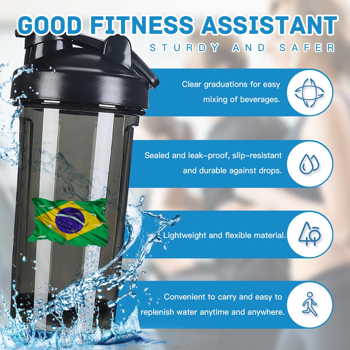 Vintage Torn Broken Brazil Brazilian Flag 18 Ounce Shaker Bottle Drink Mixer Leak-proof Pre Workout Protein Shakes Meal Replacement Shakes Bottles 500ML/18 Oz Black